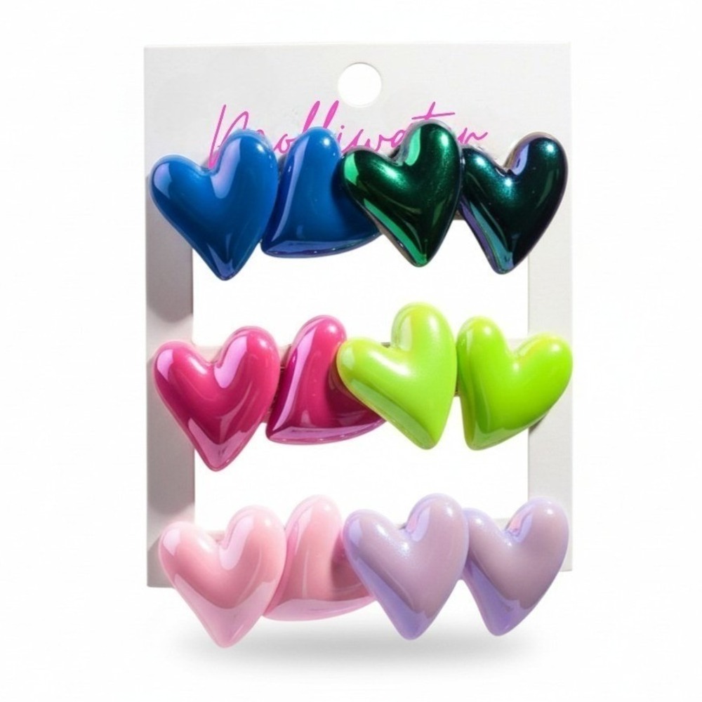 New 12 pieces heart fashion earrings mixed lot set iridescent studs pastel